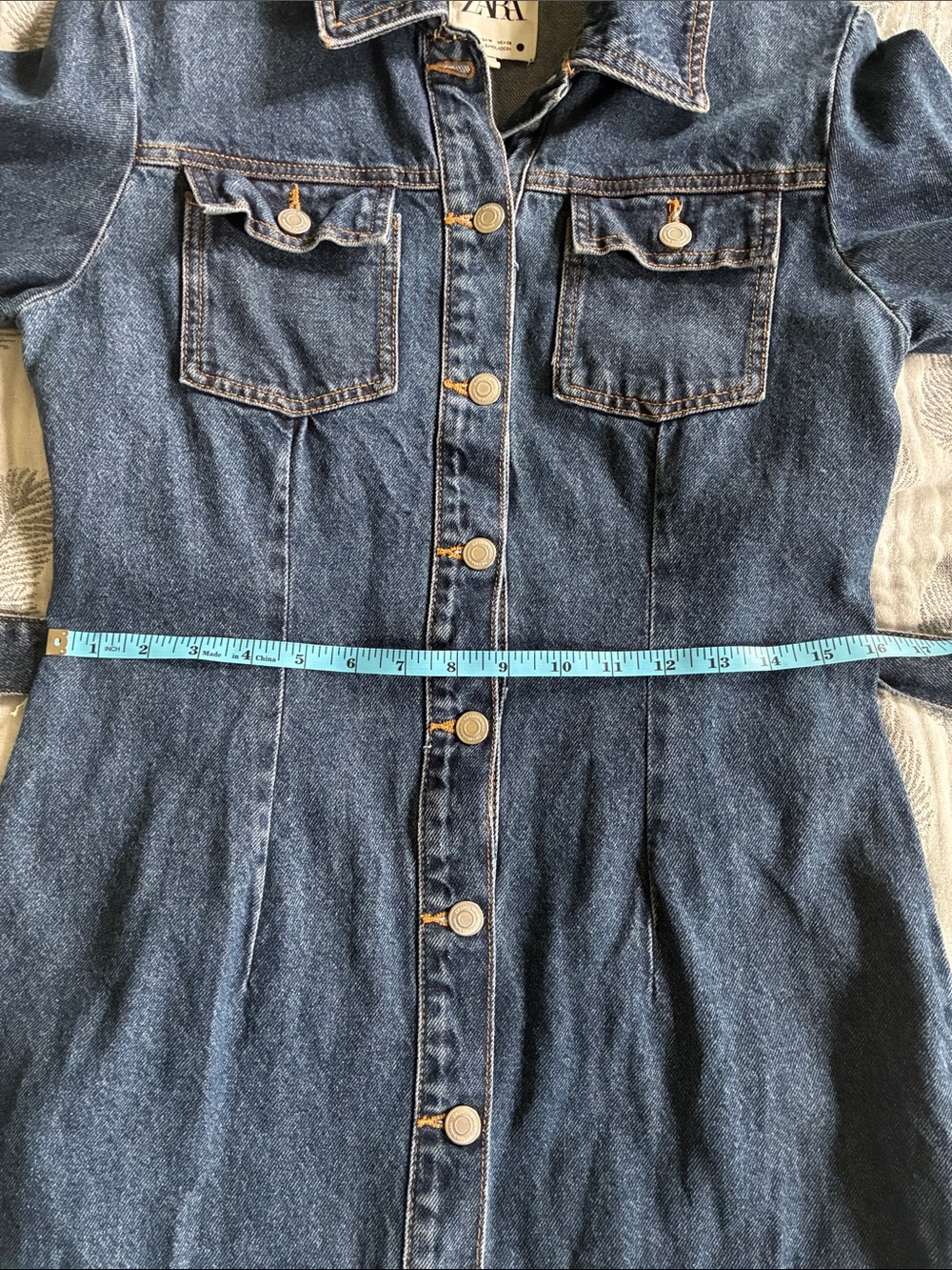 Zara Dark Indigo Denim Button-Front Midi Dress with Belt - Picture 8 of 9